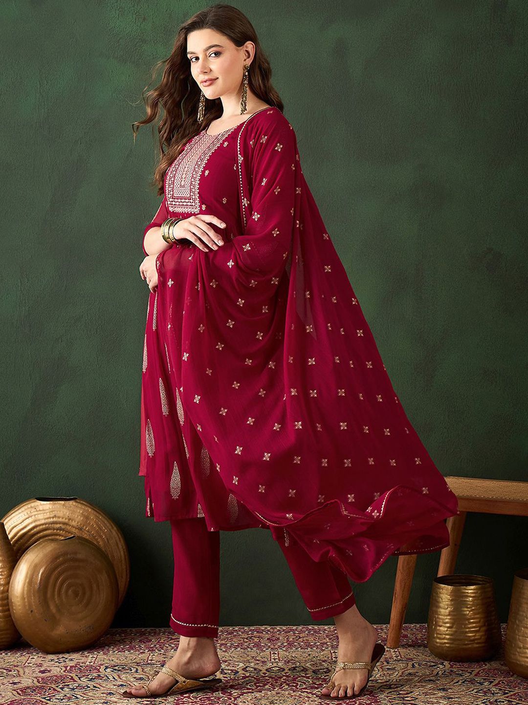 Dhiyona SN Women's Embroidered Sequence Plated Anarkali Kurta & Palazzo With Dupatta