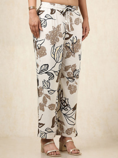 Dhiyona SO Women's Floral Printed Shirt Collar Sleeveless Straight Kurta With Palazzo