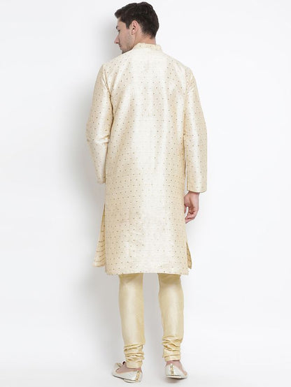 Men's Gold Silk Blend Straight Kurta Pyjama Set