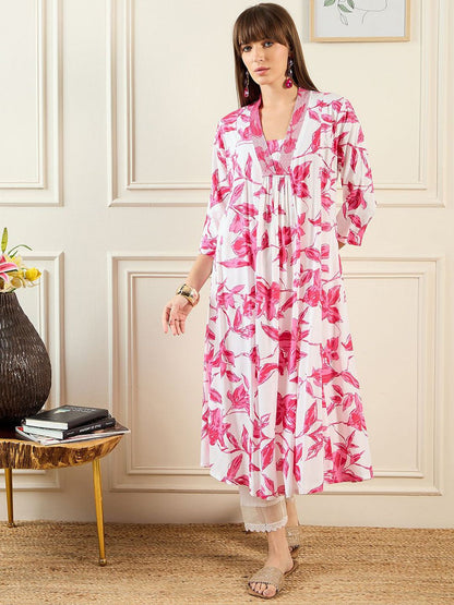 Dhiyona IE Floral Printed Pleated A-Line Kurta
