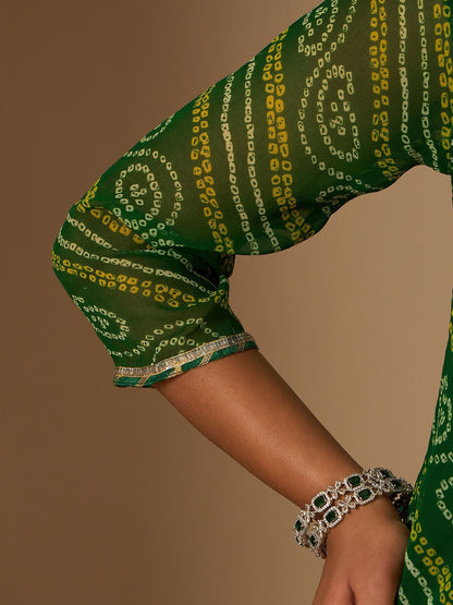 Dhiyona IE Bandhani Printed Gotta Patti Straight Kurta
