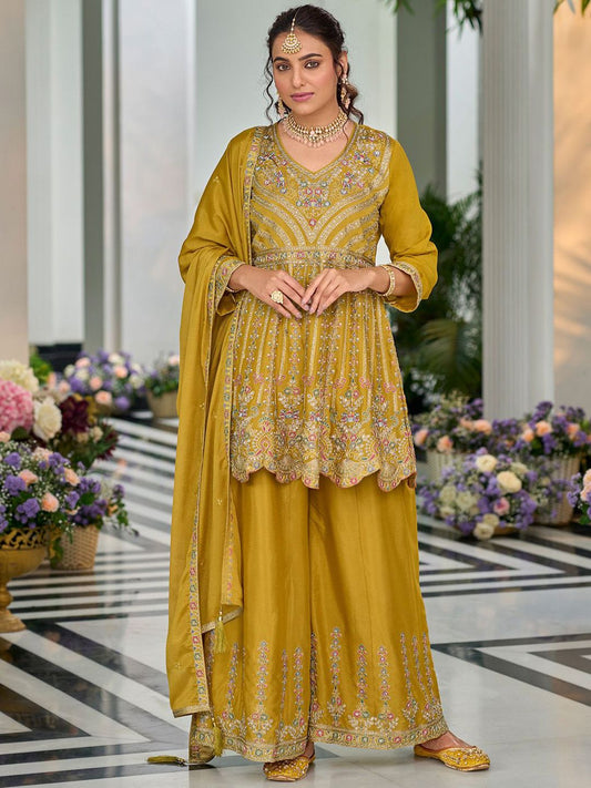Dhiyona IE Ethnic Motifs Embroidered V-Neck Sequinned Anarkali Kurti with Palazzos & Dupatta