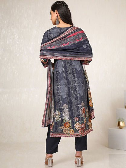 Dhiyona SO Women's Floral Printed Straight Kurta with Trousers & Dupatta