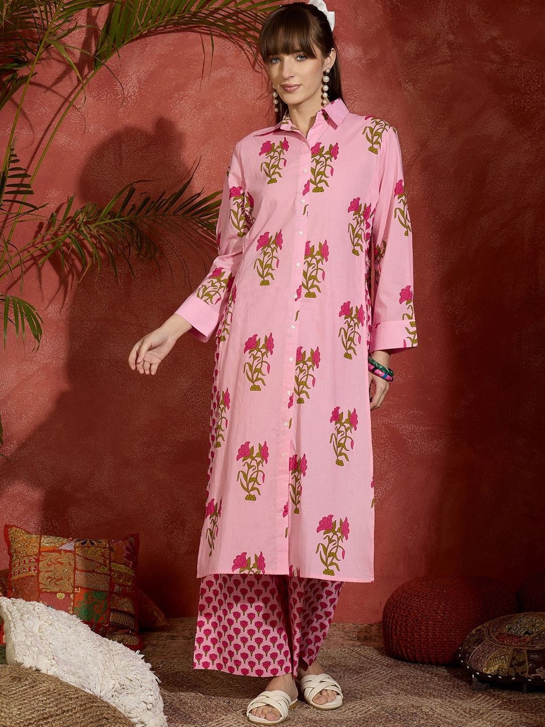Women Floral Printed Regular Pure Cotton Kurta with Palazzos