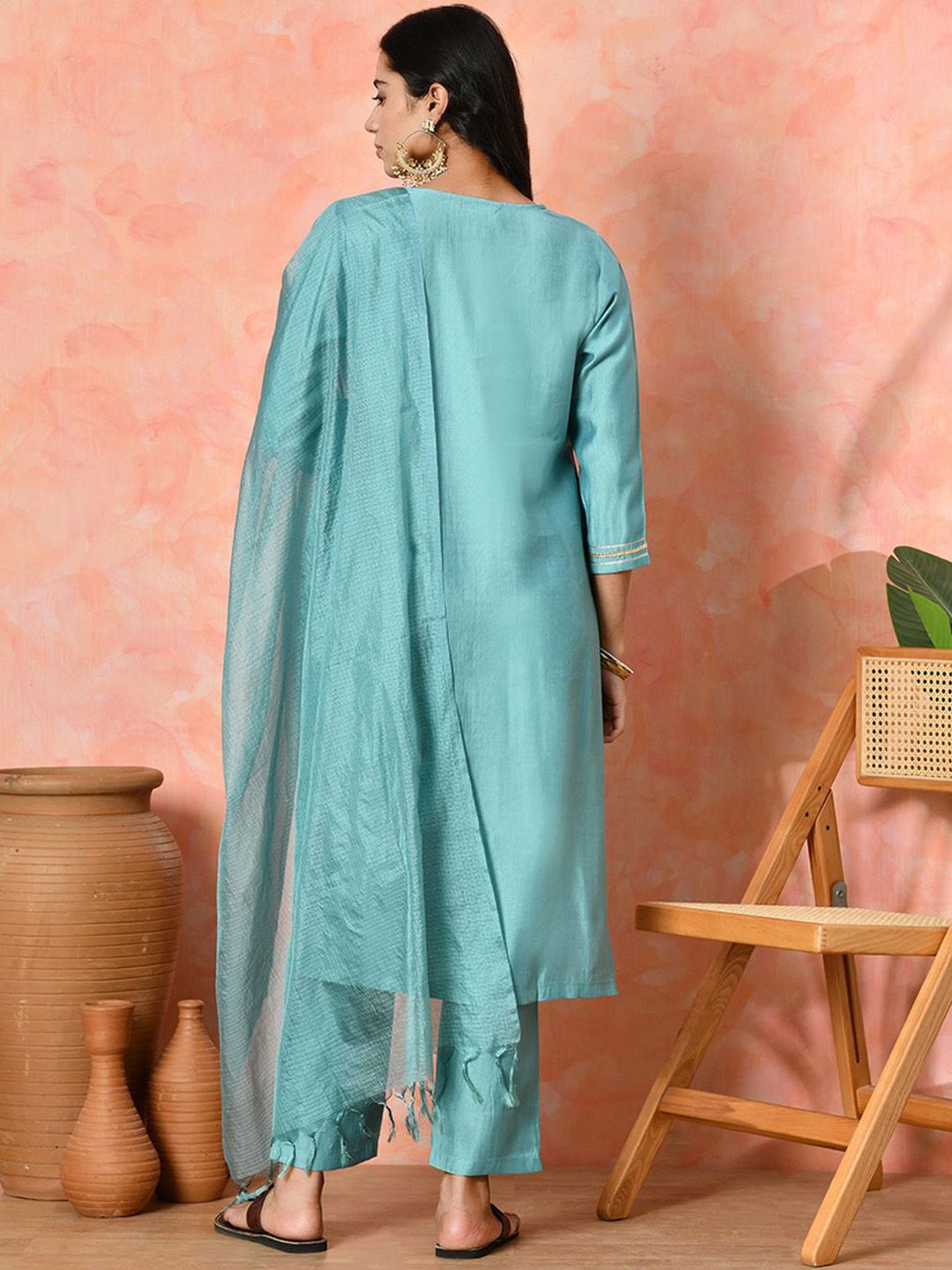 Dhiyona SN Women's Solid Embroidered Kurta with Trousers & Dupatta