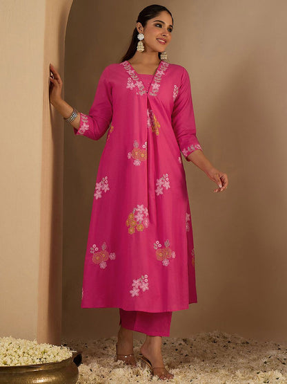 Dhiyona IE Embroidered Pure Cotton Tunic With Trousers Co-Ords