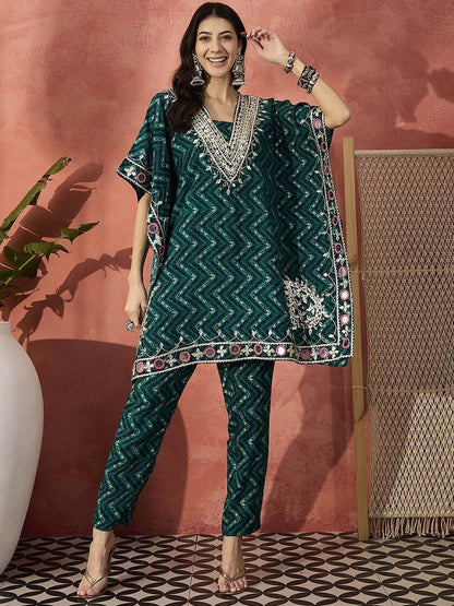 Dhiyona IS Women's Women Mirror Work Kurta with Trousers