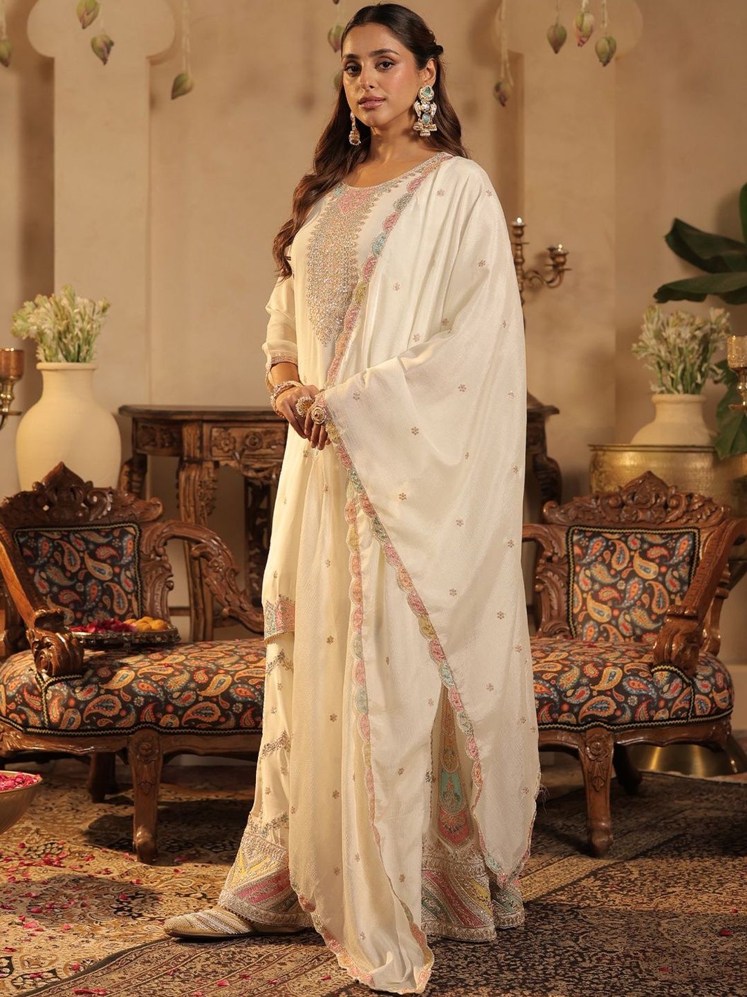 Dhiyona IE Women Ethnic Motifs Embroidered Kurta with Sharara