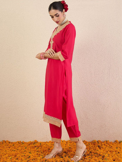 Women Ethnic Motifs Embroidered Regular Thread Work Kurta with Trousers