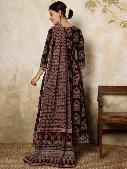 Dhiyona SN Women's Ethnic Motifs Printed Pure Cotton Kurta with Palazzos & With Dupatta