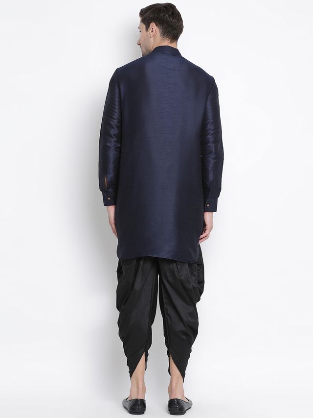 Men's Dark Blue Silk Blend Pathani Kurta and Dhoti Set