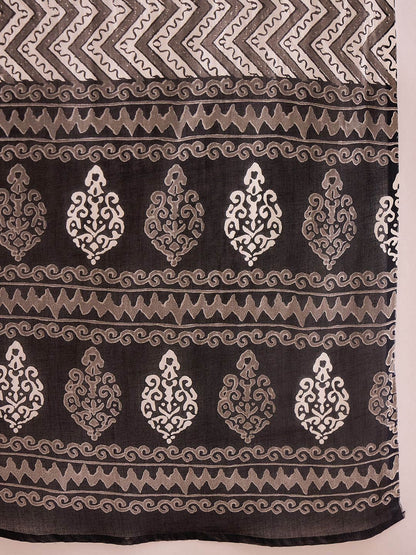 Dhiyona IE Black Geometric Printed V-Neck Pure Cotton Straight Kurta with Salwar & Dupatta