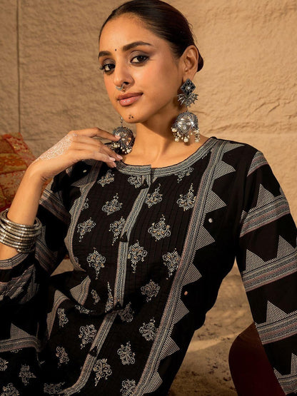 Dhiyona IE Printed Pure Cotton Round Neck Tunic With Trousers