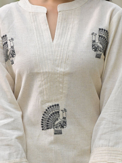 Dhiyona IE Embroidered Mandarin Collar Pure Cotton Tunic & Palazzos