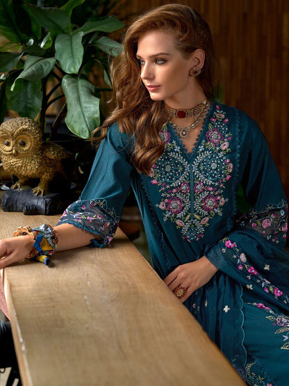 Women Floral Embroidered Panelled Sequinned Kurta with Trousers & Dupatta