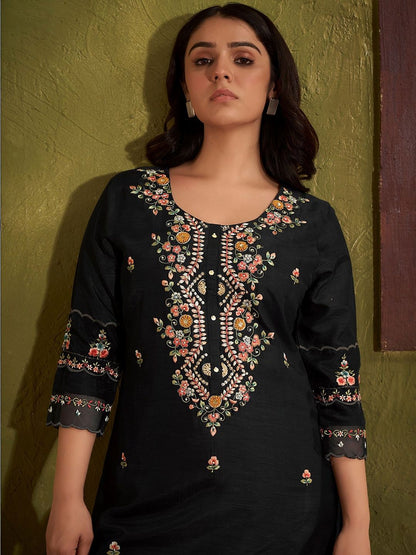 Women Floral Embroidered Regular Thread Work Kurta with Trousers & With Dupatta