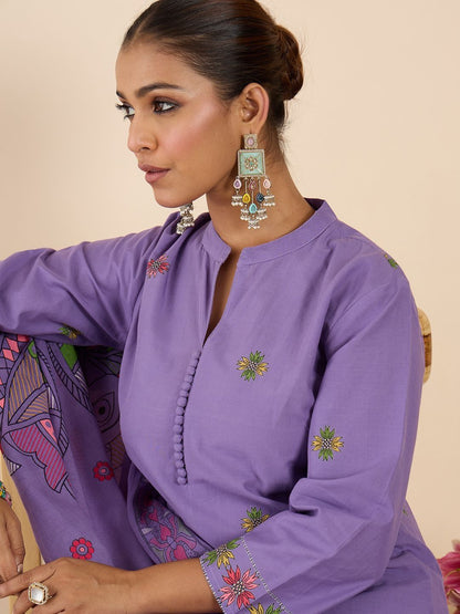 Women Ethnic Motifs Printed Regular Pure Cotton Kurta with Trousers & With Dupatta