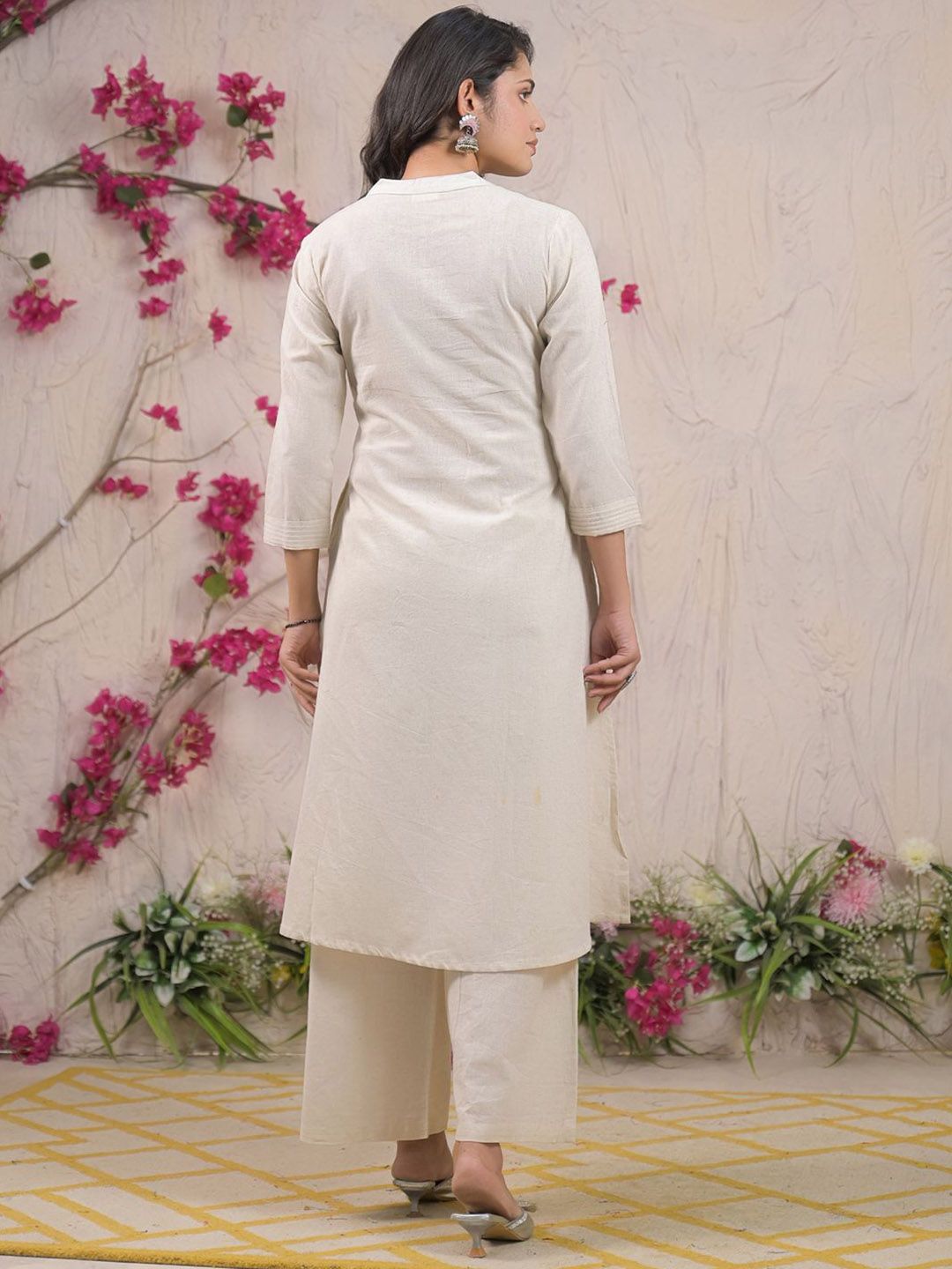 Dhiyona IE Embroidered Pure Cotton Mandarin Collar Neck Tunic With Palazzo