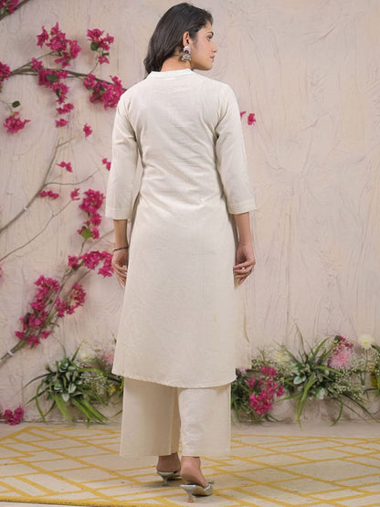 Dhiyona IE Embroidered Pure Cotton Mandarin Collar Neck Tunic With Palazzo