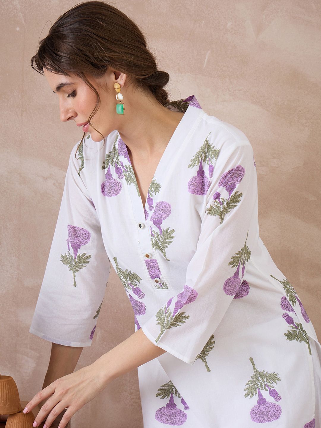 Women Floral Printed Regular Pure Cotton Kurta with Trousers