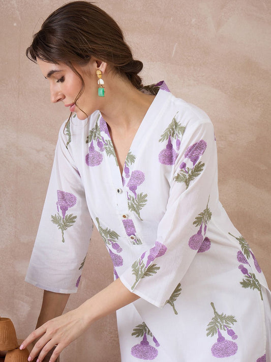 Women Floral Printed Regular Pure Cotton Kurta with Trousers