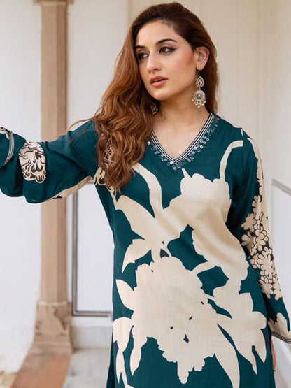 Floral Printed Sequinned A-Line Kurta With Salwar