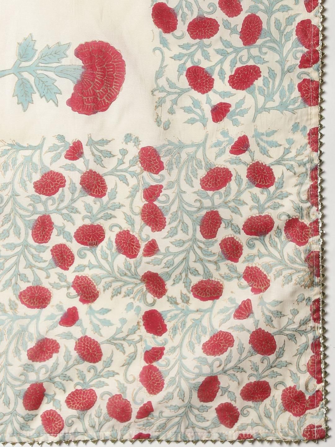 Dhiyona KL Women Floral Printed Pleated Sequinned Chanderi Cotton Kurta Set