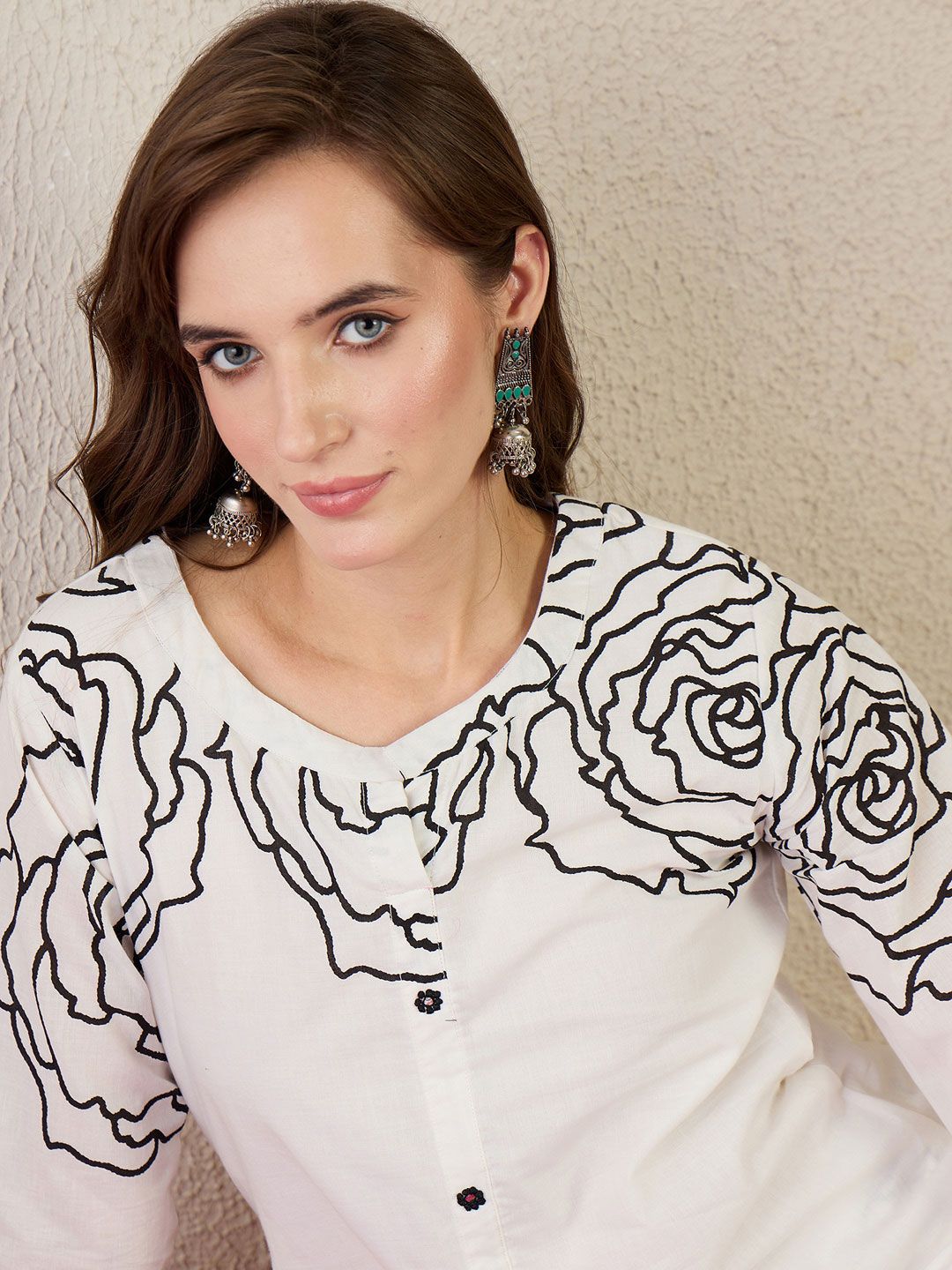 Dhiyona IE Printed Pure Cotton A-Line Tunic With Trousers Co-Ords