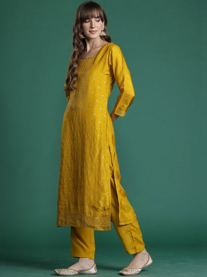 Women Ethnic Motifs Regular Thread Work Kurta with Trousers & With Dupatta