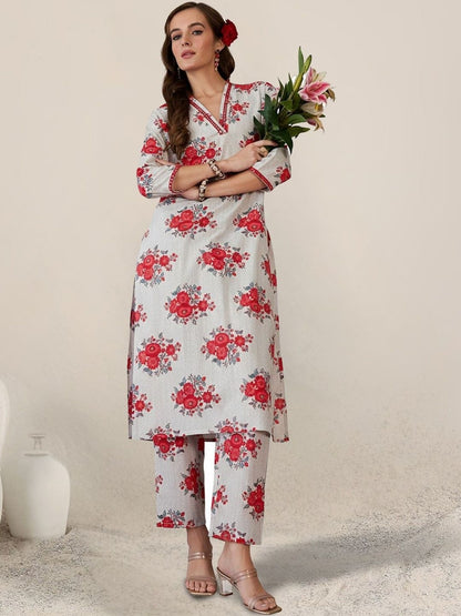 Women Floral Printed Regular Pure Cotton Kurta with Trousers