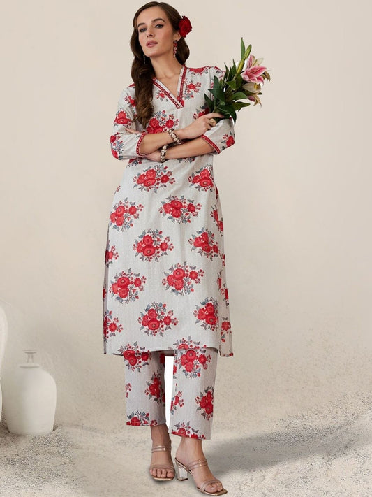 Women Floral Printed Regular Pure Cotton Kurta with Trousers