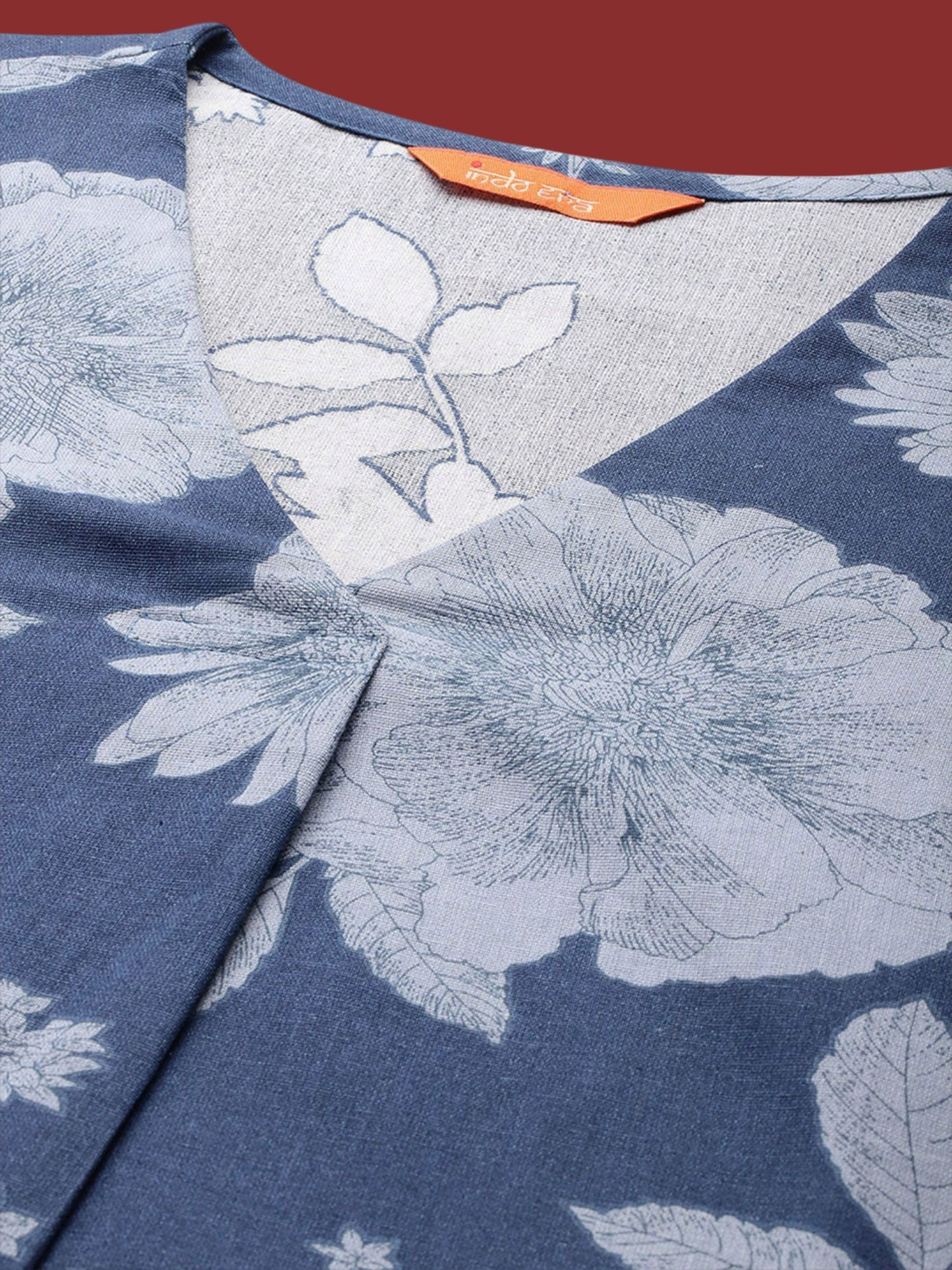 Dhiyona IE Floral Printed Three-Quarter Sleeves A-Line Tunic With Trouser