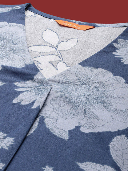 Dhiyona IE Floral Printed Three-Quarter Sleeves A-Line Tunic With Trouser