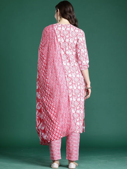 Women Printed Regular Pure Cotton Kurta with Trousers & With Dupatta