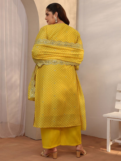 Dhiyona Women's Plus Size Ethnic Motifs Printed Kurta with Trousers & Dupatta