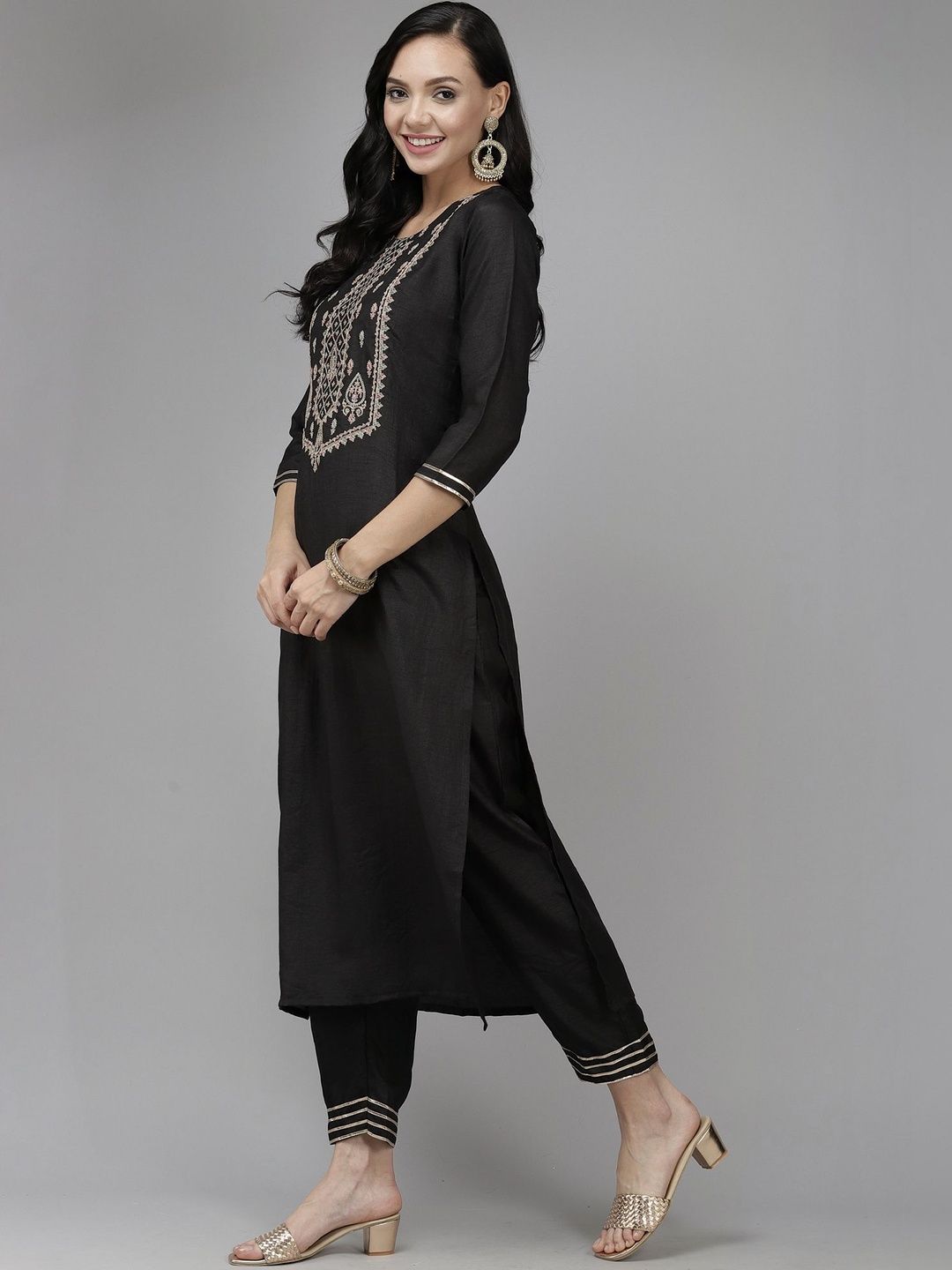Women Ethnic Motifs Embroidered Regular Thread Work Liva Kurta with Trousers & With Dupatta
