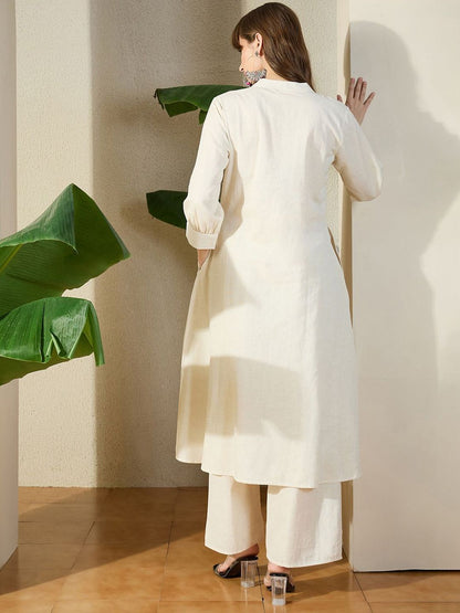 Dhiyona IE Embroidered Mandarin Collar Pure Cotton Tunic With Trousers