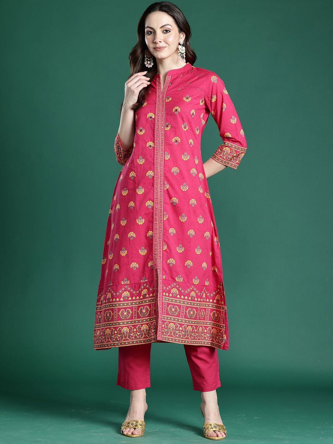 Dhiyona IE Printed Pure Cotton Straight Tunic & Trousers Co-Ord Set