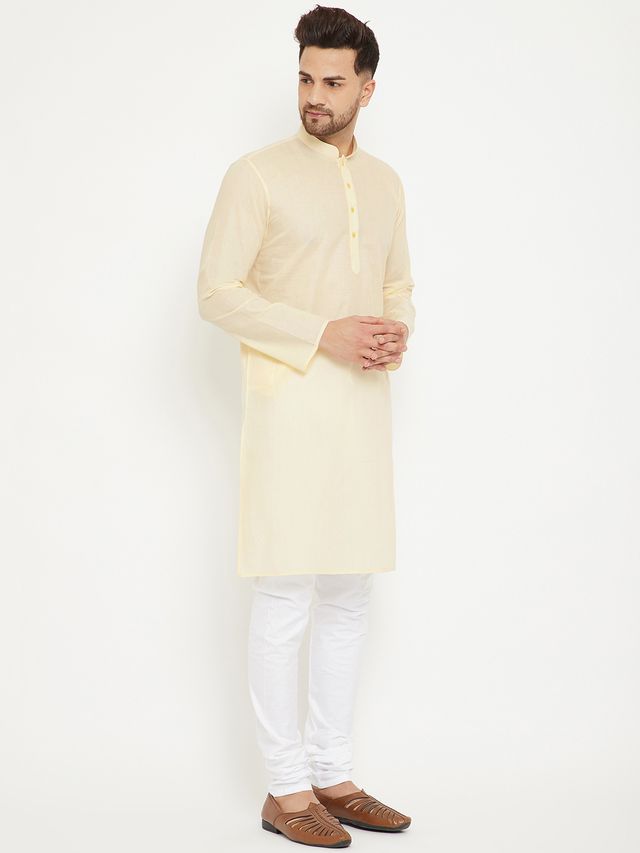 Men's Cream Cotton Straight Kurta Pyjama Set