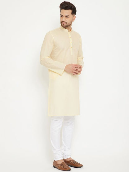 Men's Cream Cotton Straight Kurta Pyjama Set