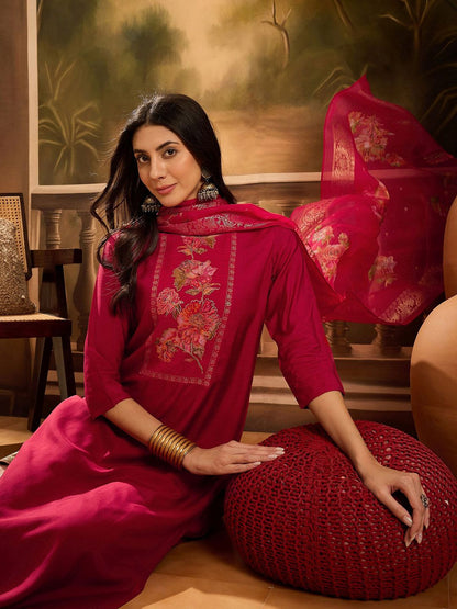 Dhiyona SN Women's Floral Printed Round Neck Kurta With Trousers & Dupatta Set