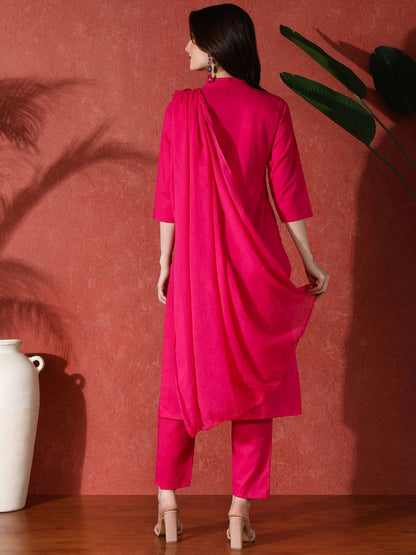Dhiyona SN Women's Embroidered Pure Cotton A-Line Kurta & Trouser With Dupatta