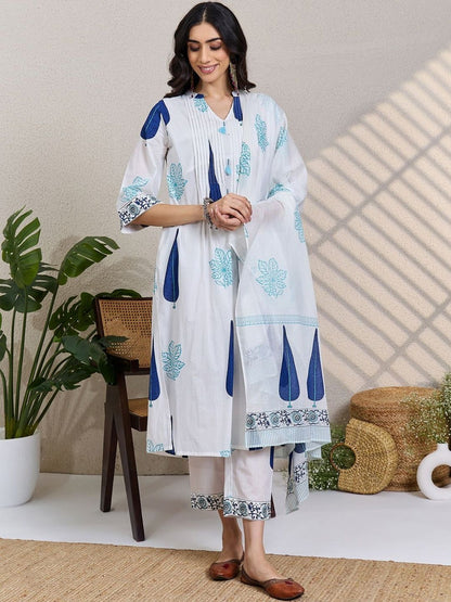 Women Ethnic Motifs Printed Regular Pure Cotton Kurta with Trousers & With Dupatta