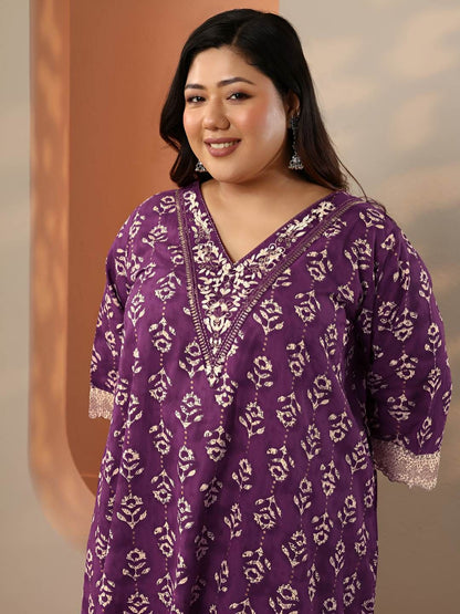 Dhiyona Women's Plus Size Ethnic Motifs Printed Kurta with Trousers & Dupatta