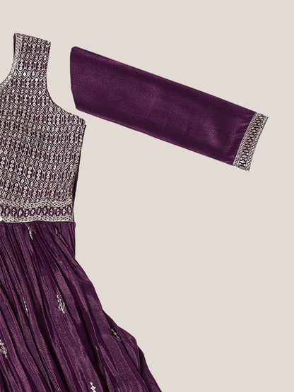 Dhiyona SO Women's Geometric Embroidered Regular Sequinned Anarkali Kurta & Churidar With Dupatta