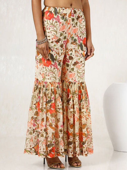 Dhiyona SO Women's Floral Printed Straight Kurta with Sharara & Dupatta