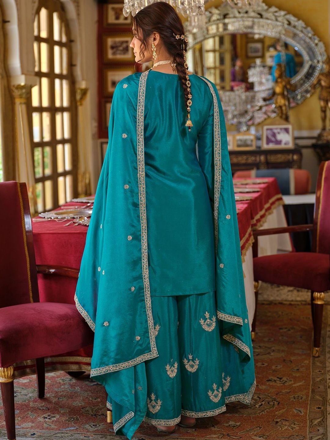 Women Ethnic Motifs Embroidered Mirror Work Kurta with Palazzos & Dupatta