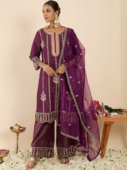 Women Ethnic Motifs Embroidered Regular Kurta with Palazzos & With Dupatta