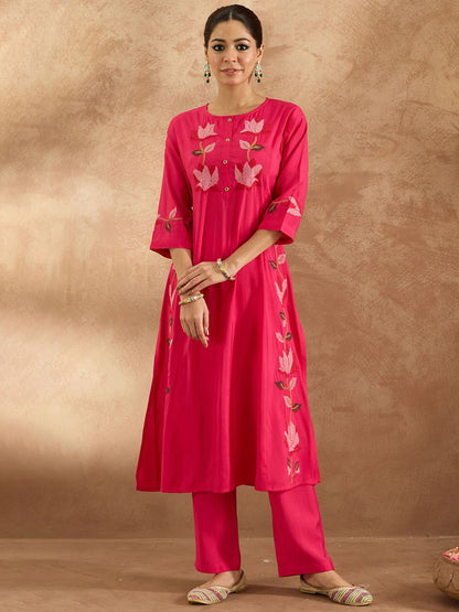 Women Ethnic Motifs Embroidered Thread Work Pure Cotton Kurta with Trousers