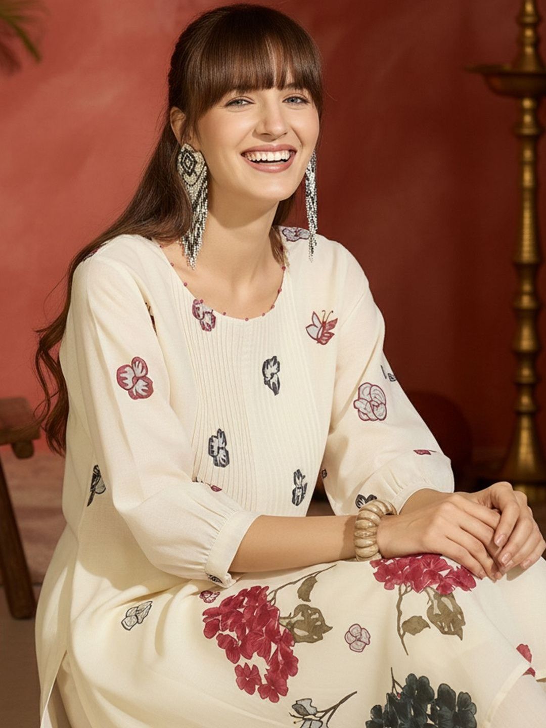 Floral Printed Regular Pure Cotton A-Line Kurta With Trousers